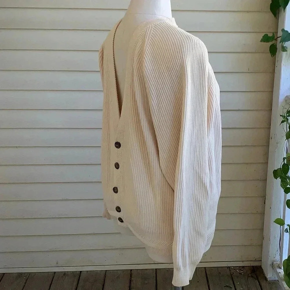 Cambridge Ribbed Knit Grandpa Cardigan Sweater Cream Baggy Dad XL Grunge Cobain - Picture 3 of 6